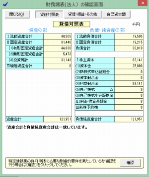 財務諸表の入力金額を確認できます