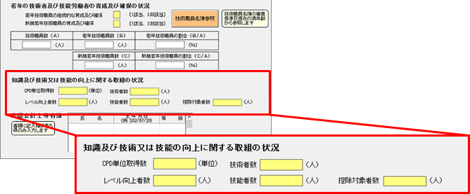 その他の審査項目（社会性等）:「知識及び技術又は技能の向上に関する取組の状況」の入力欄追加